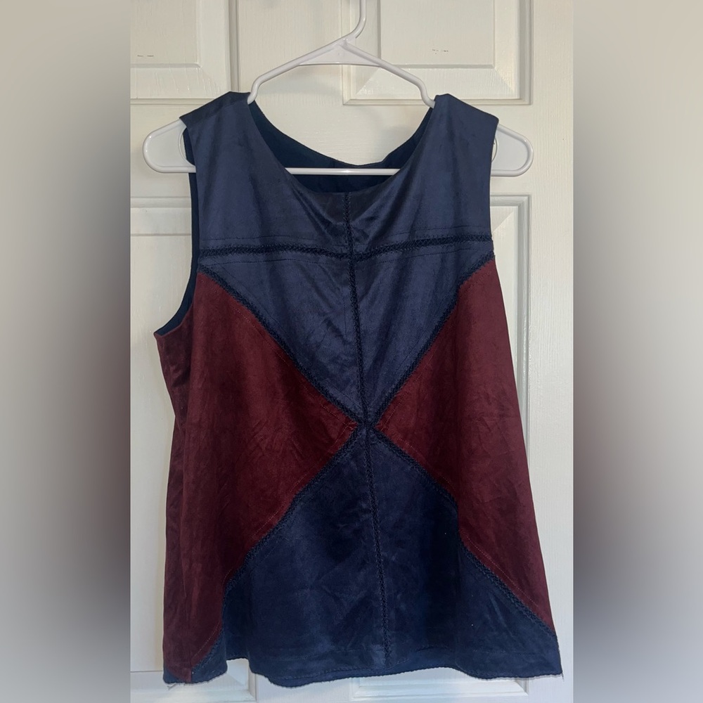Faux Suede Colorblock Sleeveless Top